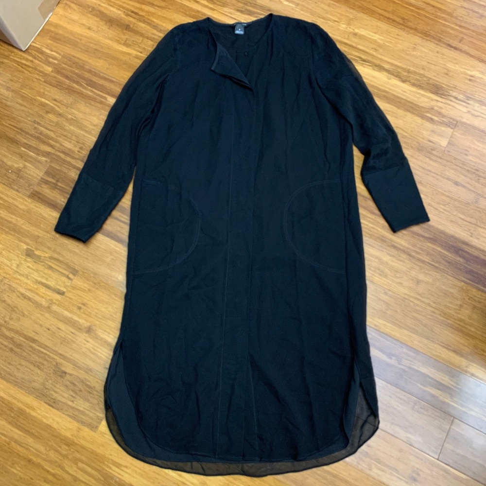 Club Monaco‎ Black Silk Sheer Chiffon Long Sleeve Midi Dress Size 4 Shirt Dress